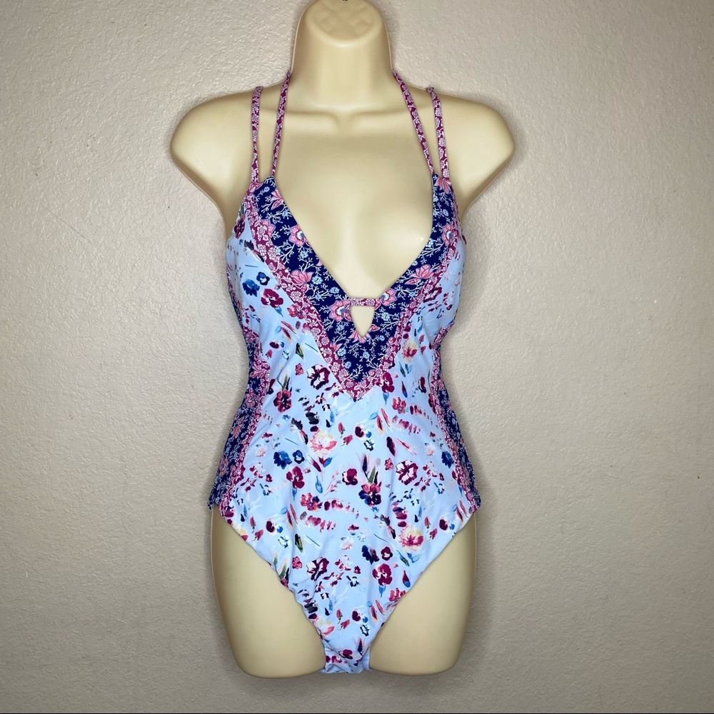 Lucky Brand Floral Plunge One Piece Size Medium - Picture 5 of 14